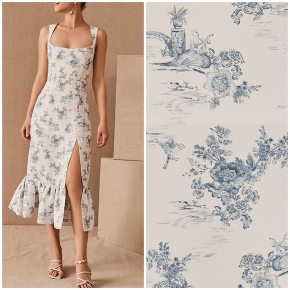 Sachin + Babi Dresses & Skirts - NEW SACHIN & Babi Toile Print Midi Dress Sleeveless Ruffled White Blue Size 10